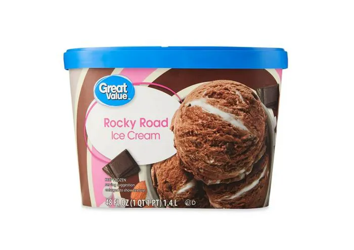 "Great Value Rocky Road Ice Cream container"