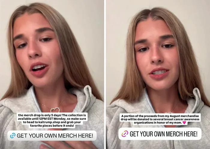 "Kai Trump promoting her merchandise on Instagram"