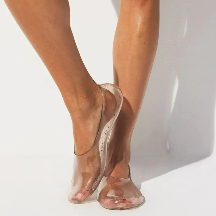 "Kim Kardashian modeling SKIMS Jelly Shoes"