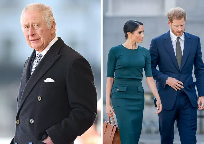 King Charles with Prince Harry and Meghan Markle
