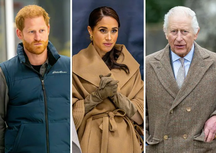 Prince Harry and Meghan Markle with King Charles