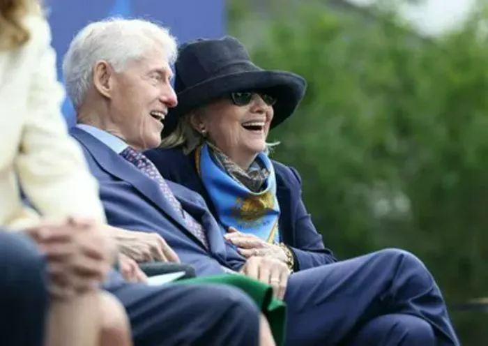 "Bill Clinton, Hillary Clinton, and Barack Obama at the Presidential Center dedication ceremony"