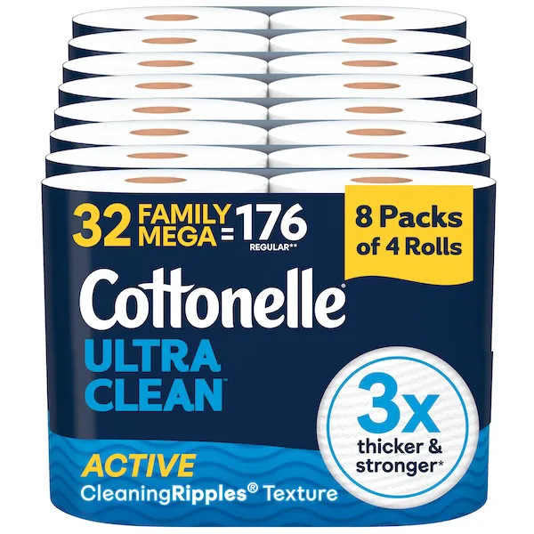 "Cottonelle Ultra Clean Toilet Paper 32 Family Mega Rolls"