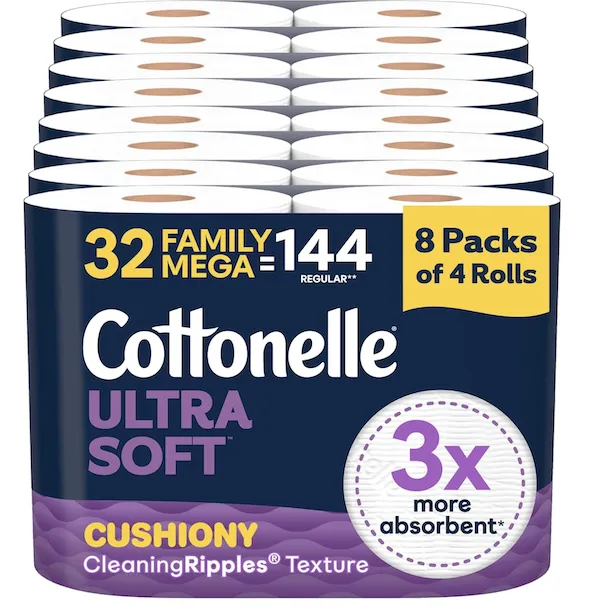 "Cottonelle Ultra Soft Toilet Paper 32 Family Mega Rolls"