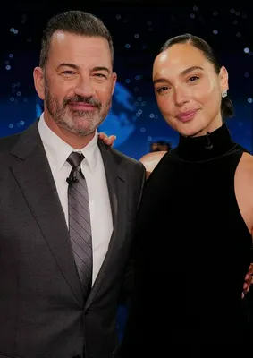 "Jimmy Kimmel and Gal Gadot during an interview on Jimmy Kimmel Live"