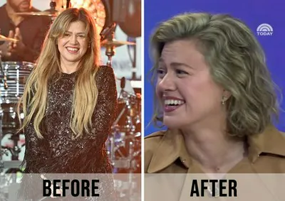 "Before and after of Kelly Clarkson's haircut transformation"