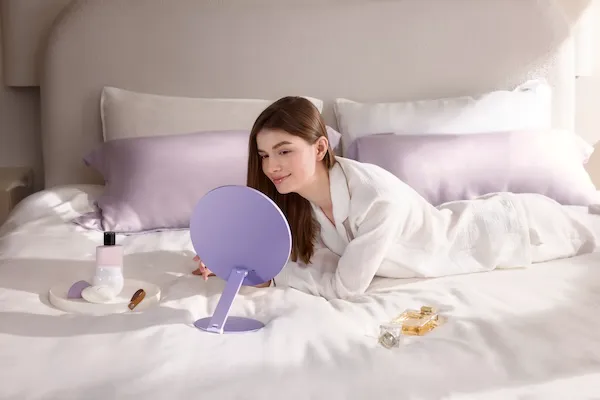Colorful lifestyle shot featuring purple-themed food products.