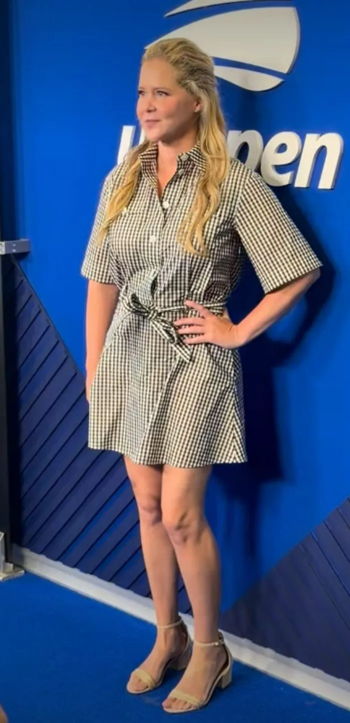 "Amy Schumer in gingham mini dress at US Open"