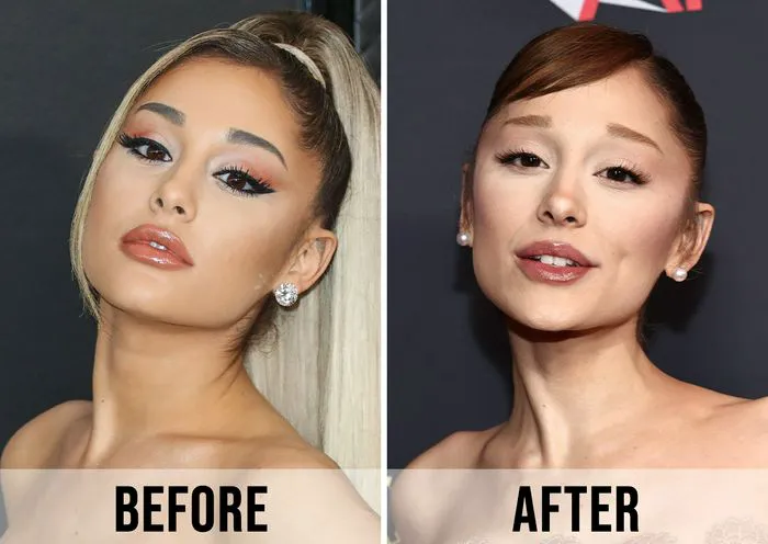 "Before and after photos of Ariana Grande"