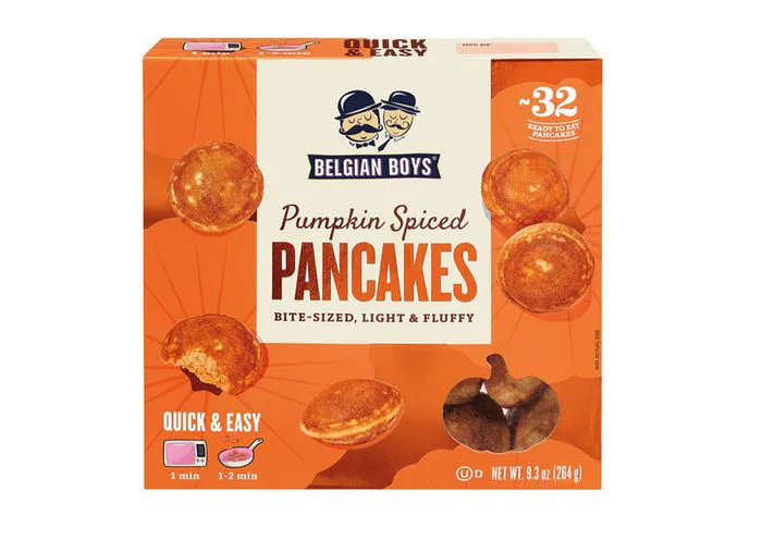 "Belgian Boys Pumpkin Spice Mini Pancakes on a plate"