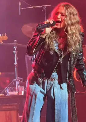 "Carrie Underwood in a bedazzled leather jacket at Tanglewood Festival"