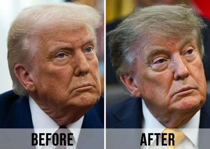 "Donald Trump before and after his darker hair color"