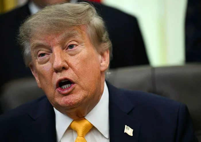 "Donald Trump showcasing his new darker hair color"