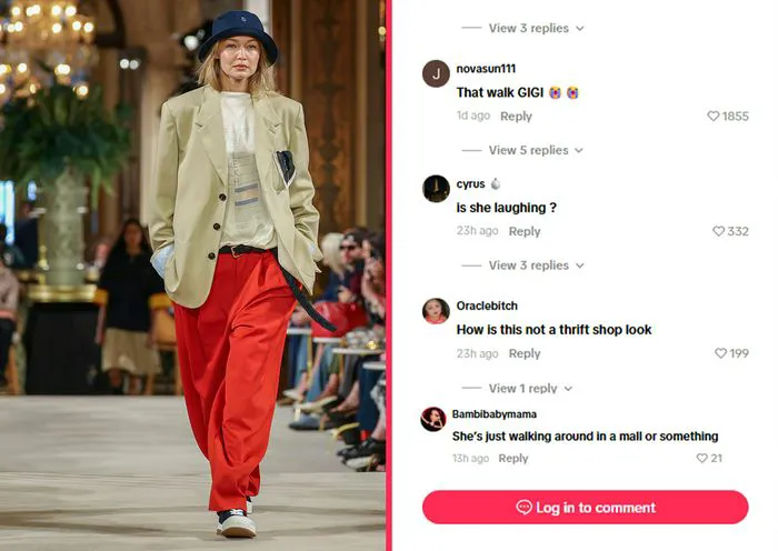 "Gigi Hadid at the Tommy Hilfiger show with comments"