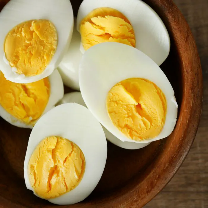 "Hard boiled eggs on a plate"