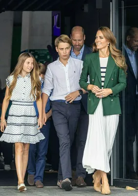 "Kate Middleton in a green blazer and white dress for the Commonwealth Games"