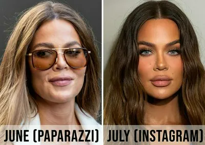 "Comparison image of Khloé Kardashian's looks"