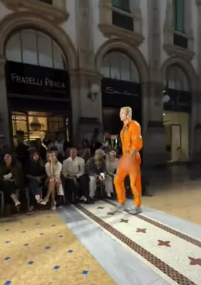 "Machine Gun Kelly walking the runway at Vogue World in Milan"