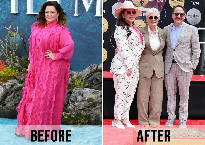 "Before and after comparison of Melissa McCarthy's weight loss"
