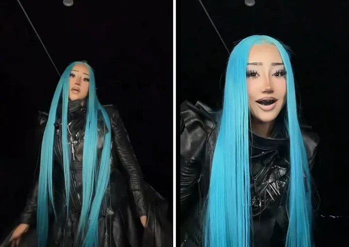 North West blue hair black grills video