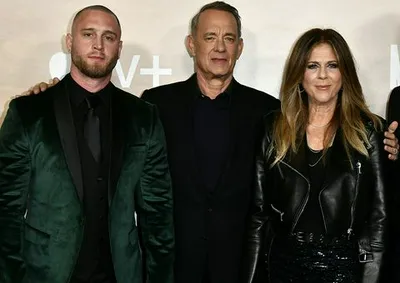 "Rita Wilson with Tom Hanks and Chet Hanks at the Masters of the Air World Premiere"