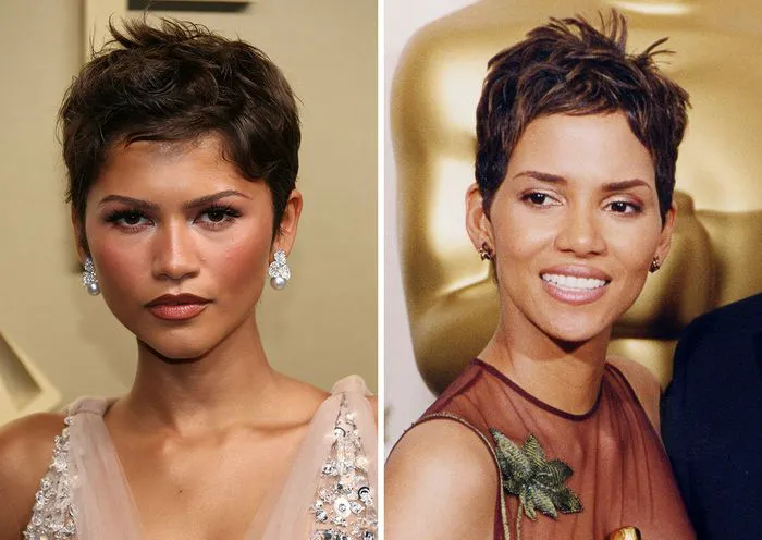 "Zendaya and Halle Berry's pixie haircuts comparison"