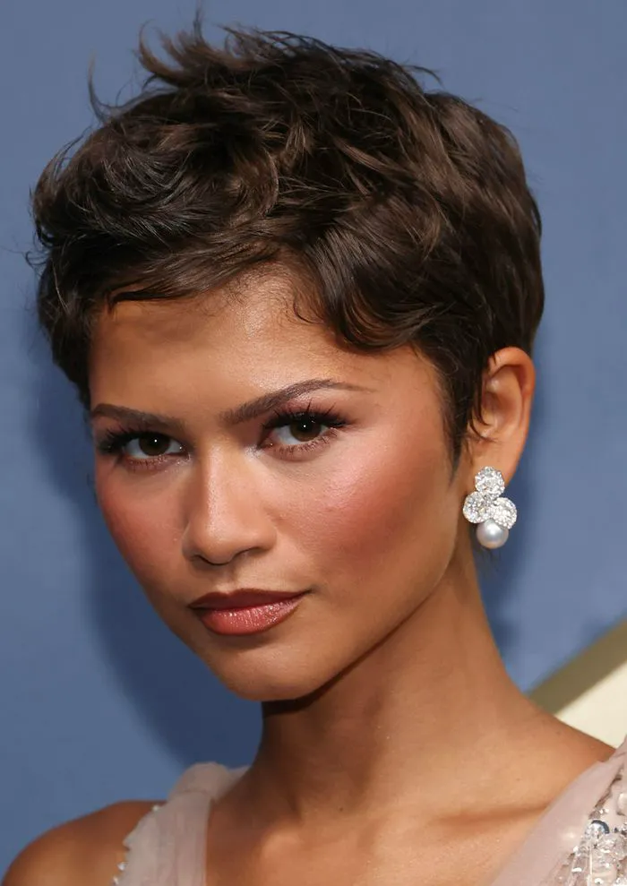 "Zendaya showcasing her new pixie cut at the Emmys"
