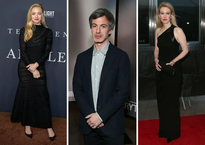 Amanda Seyfried, Nathan Fielder, and Elizabeth Holmes at the documentary premiere