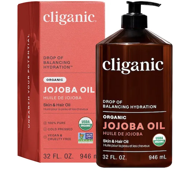 Cliganic jojoba hair oil for healthy, shiny hair.