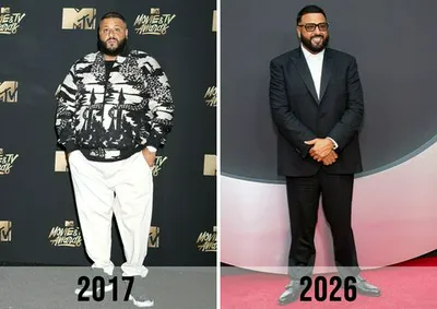 "Before and after photo of DJ Khaled's weight loss transformation."