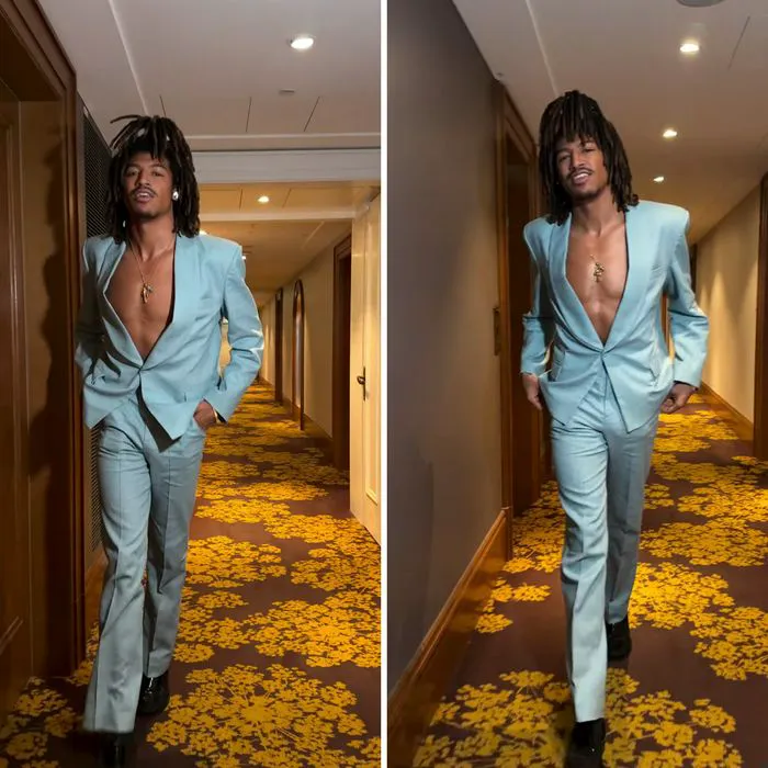 Henry Samuel in a baby-blue suit at the Vienna Awards