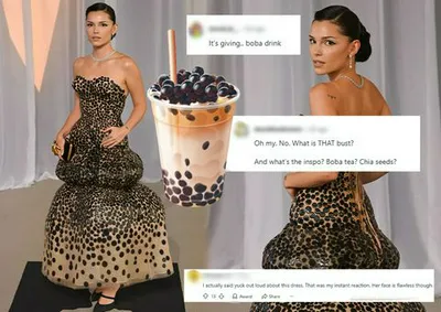 "Inde Navarrette in a polka-dot gown at the Academy Museum Gala"
