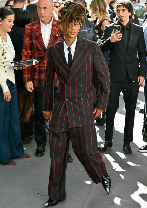 Jaden Smith pinstripe suit Vivienne Westwood Paris Fashion Week