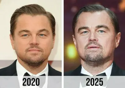 Before and after comparison of Leonardo DiCaprio's face