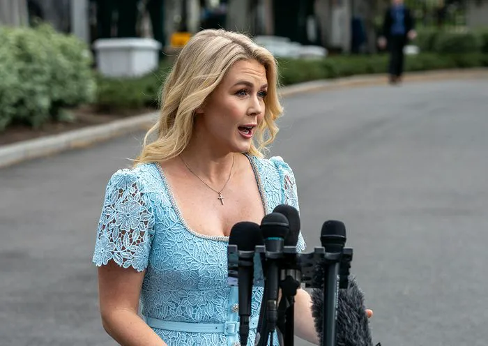 Karoline Leavitt speaks to press outside West Wing