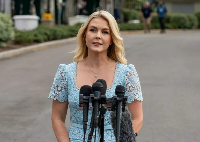 Karoline Leavitt speaks to press outside West Wing