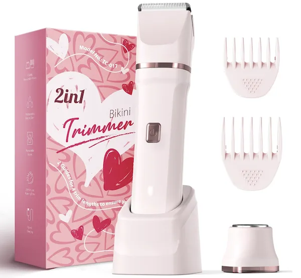 Risina 2-in-1 bikini trimmer for grooming and styling.