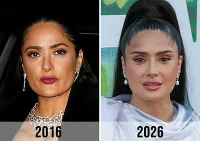 "Salma Hayek's before and after photos"