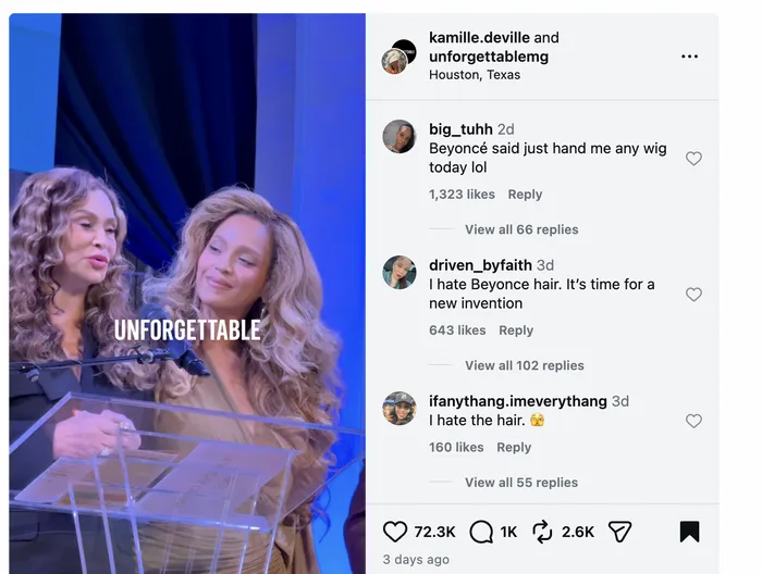 Screenshot of Beyoncé's hairstyle criticism