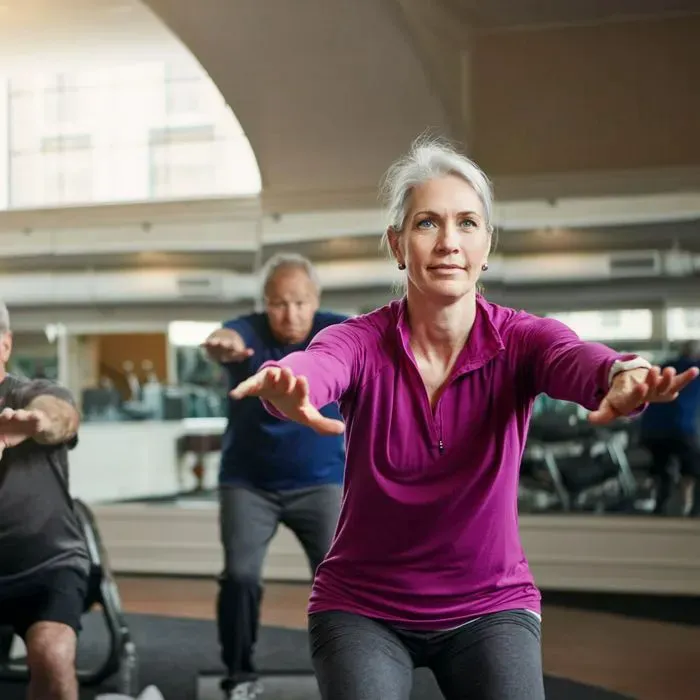 "Woman exercising with weights in a gym"