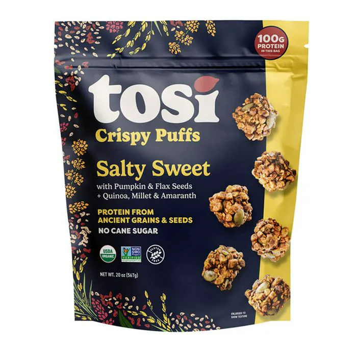 Tosi Crisp Protein Puffs in a salty-sweet flavor combination.
