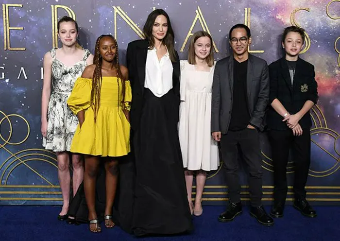 "Angelina Jolie at the Eternals premiere with her children"