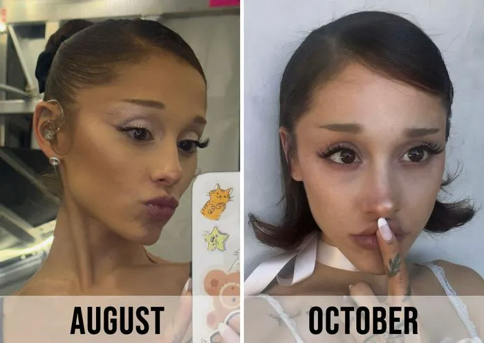 "Ariana Grande before and after her hair transformation"