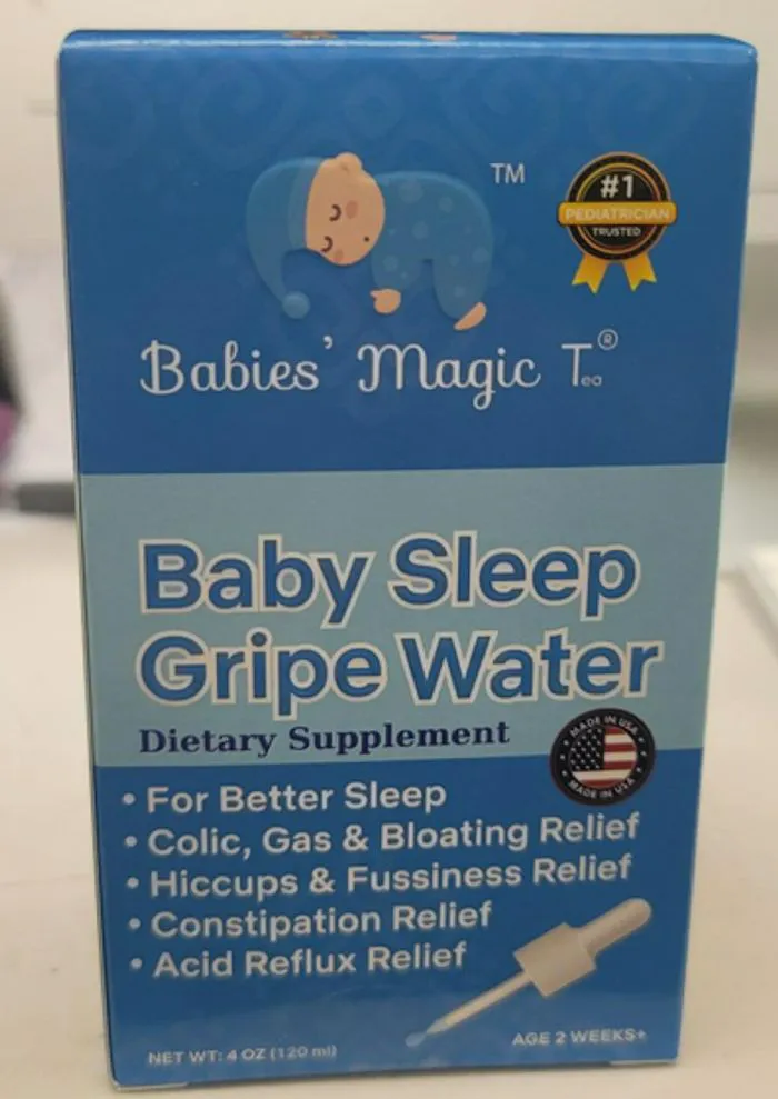 "Label showing the recall of Baby Sleep Gripe Water"