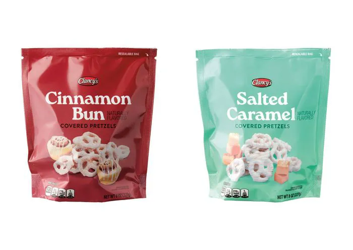 "Cinnamon bun salted caramel covered pretzels at Aldi"