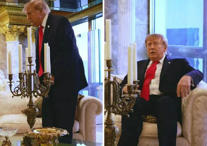 Donald Trump sitting on a pillow at Trump Tower