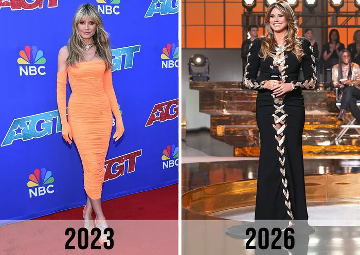 "Before and after comparison of Heidi Klum's appearance"