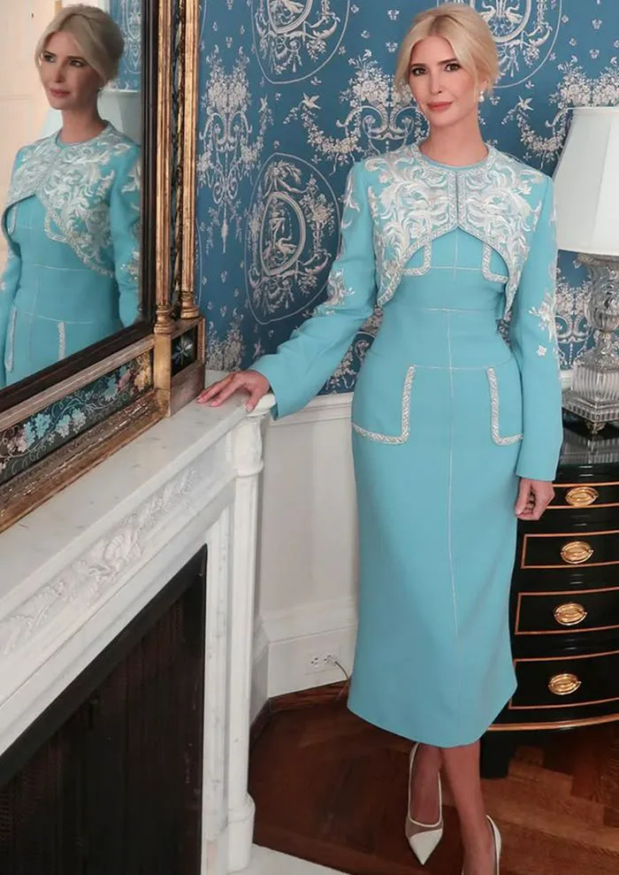"Ivanka Trump in her sky-blue dress at the event"