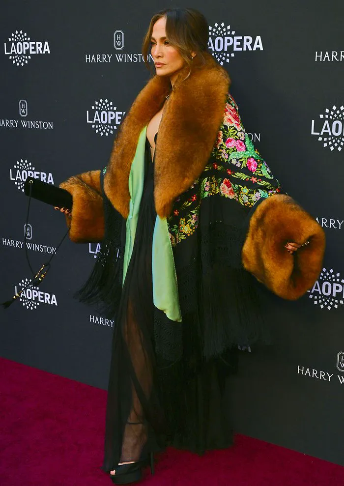 Jennifer Lopez opera opening night fur coat