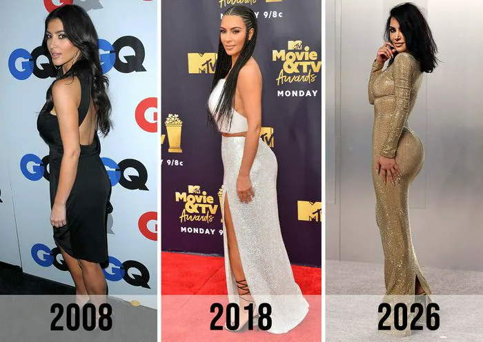 Kim Kardashian's dramatic transformation before and after.
